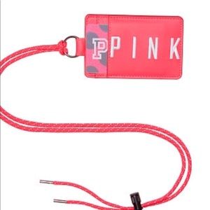 NIP VS PINK LANYARD FAUX LEATHER NEON RED LANYARD RARE